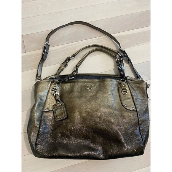 Prada Milano Leather Shoulder Bag Tote Metallic Ombre Leather - Picture 2 of 10